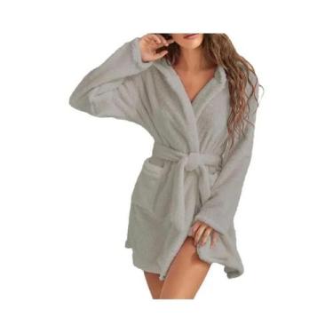 Imagem de Roupão De Banho Feminino De Pelúcia Macia Com Capuz, Quente, Cor Sólid