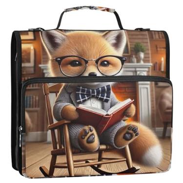 Imagem de Organizador de fichário com zíper para amantes de livros de raposa inteligente, 3 cm, 3 anéis, bolsa de fichário resistente com alça para portfólio escolar, suporte de 500 folhas