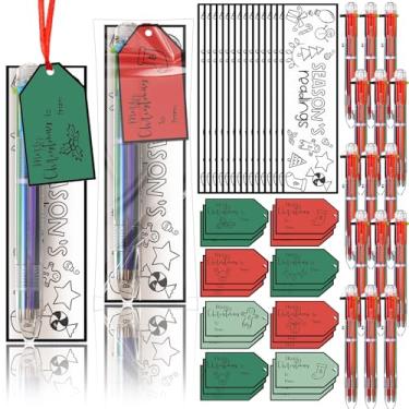 Imagem de Colarr Conjunto de 24 peças de papelaria escolar de Natal, pacote com 24 canetas esferográficas de 6 cores com 24 cartões quadrados brancos, cartões de papel coloridos e sacos plásticos transparentes
