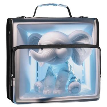 Imagem de Fichários fofos de 3 anéis, anel D de 3,8 cm, lindo elefante com estampa de gelo, organizador de fichário com zíper, pasta de portfólio de armazenamento com alça, bolsa escolar com alça de ombro