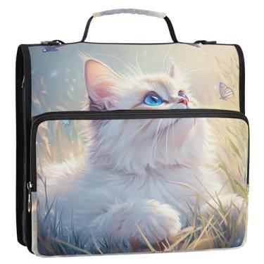Imagem de Lindo organizador de fichário com zíper de borboleta de gato Ragdoll 3 cm 3 anéis bolsa de fichários escolares resistente com alça de ombro estojo portfólio de armazenamento com alça de ombro com alça