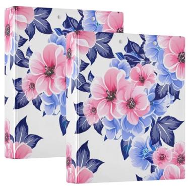 Imagem de Fichários personalizados de flores azuis e rosa de 3,8 cm, 3 argolas, 200 folhas, 3 pastas de anel, fichário redondo, 31,5 x 27 x 6 cm, 1 pacote
