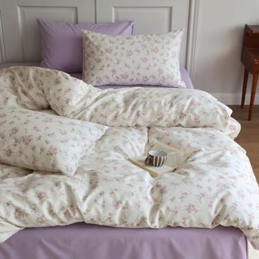 Imagem de Conjunto de edredom vintage floral, rosa, fofo, macio, reversível, botânico, com 2 fronhas, boêmio, cottagecore, conjunto de edredom completo