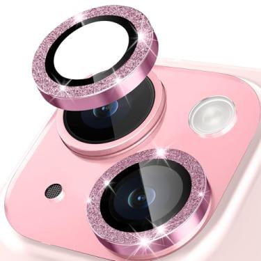 Imagem de Protetor de lente de câmera para iPhone 15, anel de metal de liga de alumínio individual com glitter, protetor de tela de vidro temperado 9H, protetor de tela de luxo HD antiarranhões acessórios para