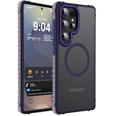 Imagem de DEERLAMN Capa magnética forte para Samsung Galaxy S25 Ultra de 6,9 polegadas, [compatível com Magsafe] Capa protetora de telefone translúcida fosca fina à prova de choque, roxo floresta