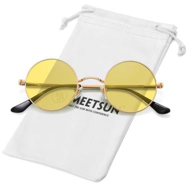 Imagem de MEETSUN Óculos de sol pequenos redondos polarizados para homens mulheres retrô vintage círculo hippie UV400, dourado/amarelo, Small