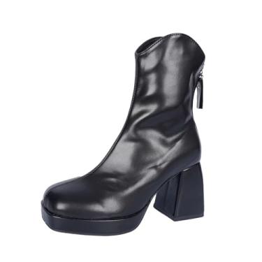 Imagem de Botas femininas modernas de salto alto no tornozelo, casual, de cabeça redonda, confortável, sapatos casuais, Preto, 36