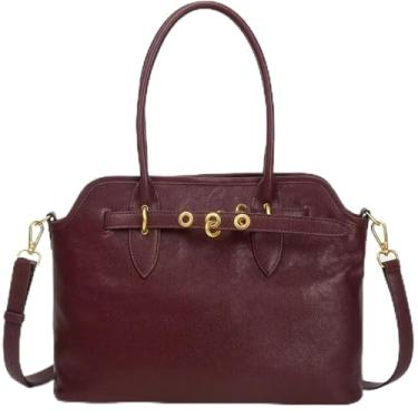 Imagem de Mewpurrs Bolsa tiracolo de couro genuíno para mulheres | Bolsa de ombro com alça superior estruturada com alça ajustável, Angola Vermelho-Grande, Small