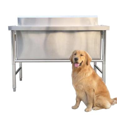 Imagem de Estação de banheira para cães de 47 polegadas, estação de banho profissional para cães de aço inoxidável, lava-louça de duche para cães grandes, estação de lavagem para cães (Deep 50 cm/19,7 i