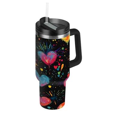 Imagem de Blueangle Copo de tinta Love de 850 g com alça e tampa de palha, caneca de viagem de aço inoxidável isolada a vácuo de parede dupla, garrafa de água reutilizável para academia de escritório ao ar