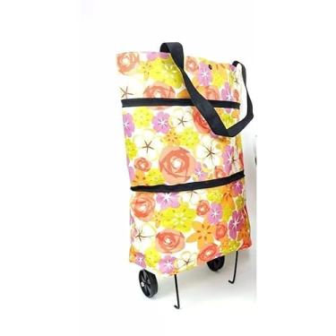 Imagem de Carrinho dobrável portátil, carrinho de compras, carrinho leve com rodas, carrinho de mão doméstico, trailer pequeno - 46 * 41 * 27cm(Flor de laranjeira)