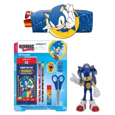 Imagem de COMP Kit Material Escolar Sonic Lápis 12 Cores + Estojo Tubo com Patch