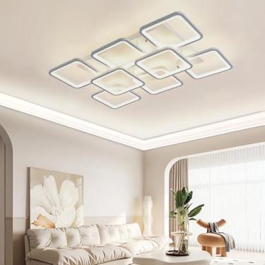 Imagem de Luminária de teto LED, moderna, quadrada, com controle remoto, dimerizável, de embutir, para salas de estar, quartos e escritórios (8 lâmpadas).
