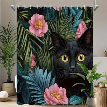 Imagem de Cortina de chuveiro Black Cat Tropical Floral 180x200cm poliéster - yi