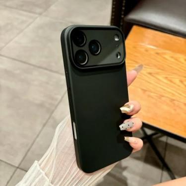 Imagem de SFDSUH Capa rígida fosca para iPhone 16 Pro com película de vidro para lente, antiderrapante (Para iPhone 16 Pro/Preto)
