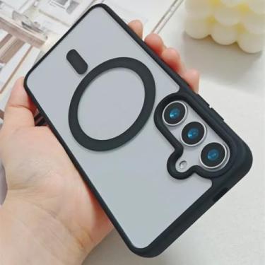 Imagem de HJZSZX Capa magnética transparente para Samsung S23 FE com carregamento sem fio e capa fina de acrílico (para Samsung S23 FE/preta)