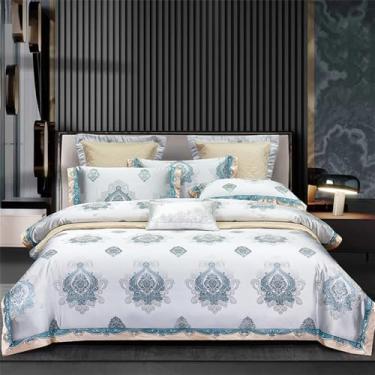 Imagem de Conjunto de cama em algodão jacquard acetinado, capa de edredom sedosa, lençol e fronhas, tamanho king (4 peças)