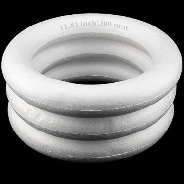 Imagem de MAHIONG Pacote com 3 guirlandas de espuma de artesanato de 30 cm, anel de círculos de espuma de poliestireno branco de 5 cm de espessura, forma redonda de isopor para artesanato, artes faça você