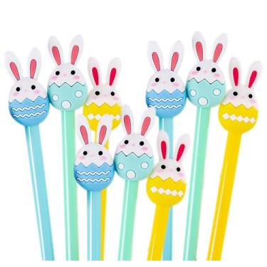 Imagem de YYaaloa 12 canetas de tinta gel de ovos de coelho de 0,5 mm, canetas de tinta preta para crianças, mulheres, colegas de trabalho, escritório, escola, casa, casamento, chá de panela, presentes de festa