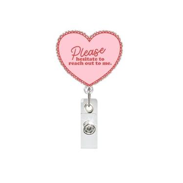 Imagem de Porta-crachá retrátil para dia dos namorados, carretéis de crachá de corações rosa com clipe de cinto seguro para chaves, porta-cartões de identificação resistentes para crachás, prendedor de alça de