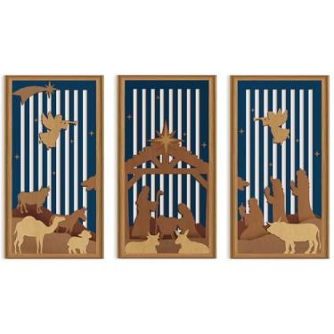 Imagem de Ausril 3 peças Boho Christian Presépio de madeira arte de parede nascimento de Jesus decoração de parede arte católica pendurada arte religiosa de Natal para igreja sala de estar quarto 7,9 x 15,8