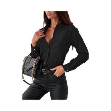 Imagem de Blusa Elegante De Chiffon Feminina Com Decote Em V, Manga Longa, Camis