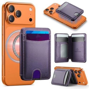 Imagem de Hongxinyu HXY Suporte magnético para cartão Magsafe, bloqueio RFID com suporte, 6 porta-cartões para capa de celular, carteira magnética de couro fino para iPhone 17/16/15/14/13/12 Pro/Max/Plus (roxo)