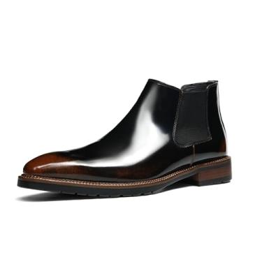 Imagem de Chelsea Botas masculinas de couro legítimo, sem cadarço, com painéis laterais elásticos, confortáveis para escritório e viagens urbanas, Marrom polido, 41