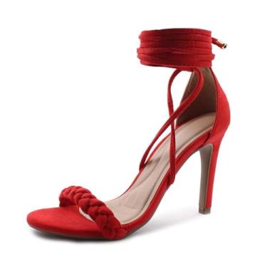 Imagem de Sandália Re&Ton Salto Fino Amarração Feminina FN16 (Vermelho, BR, Adulto, Numérico, 39)