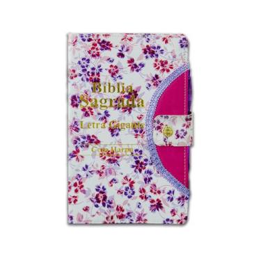 Imagem de Bíblia Sagrada Gigante - Botão - Floral Branco - C/ Harpa - REI DAS BI