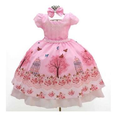 Imagem de Vestido Infantil Rosa Jardim Encantado Aniversário 1 Ao 4 E - Pingo De