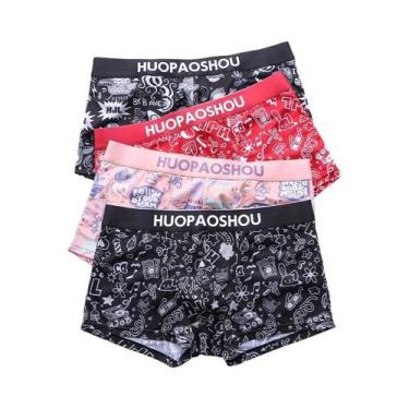 Imagem de Cuecas Boxer Masculinas De Cintura Baixa Em Cetim Com Estampa Divertid