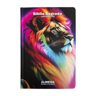 Imagem de Biblia Sagrada Leão Perfil Neon - Palavra de Jesus em Vermelho - Capa 