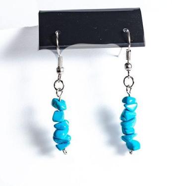 Imagem de Brinco Cascalho Turquesa Pedra Natural Anzol Prateado - CristaisdeCurv