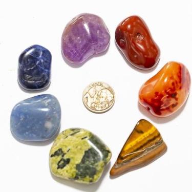 Imagem de Chakras 7 Pedras Lapidação Vibrada Kit EXTRA Pedras Médias - Cristaisd