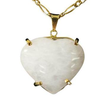 Imagem de Colar Extra Coração Pedra Quartzo Leitoso  Garra Dourado - CristaisdeC