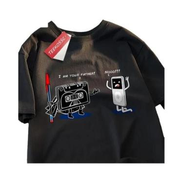 Imagem de Camiseta Oversize De Hip Hop Com Estampa De Fita Cassete Para Homens, 