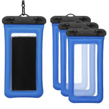 Imagem de PATIKIL Bolsa de telefone à prova d'água flutuante sem pia bolsa seca universal para celular à prova d'água para caiaque, praia, natação, caminhada, azul