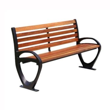 Imagem de KEG801302 Banco de jardim marrom banco externo pernas de alumínio assento de madeira cadeira de descanso banco de encosto banco de varanda