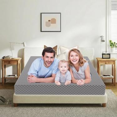 Imagem de OLMCWOOL Colchão completo, colchão de espuma viscoelástica de 9,5 cm em uma caixa, alívio de pressão, macio para cama de plataforma, cama de casal sofá-cama, médio firme (cinza, 20 cm)