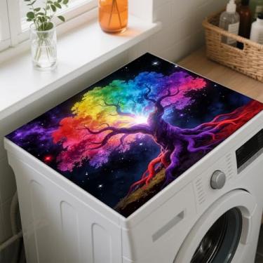Imagem de GLOBLELAND Tree of Life Tapete de proteção contra poeira de 59,9 x 49,8 cm arco-íris colorido para máquina de lavar roupa superior almofadas protetoras antiderrapantes para secadora de roupas