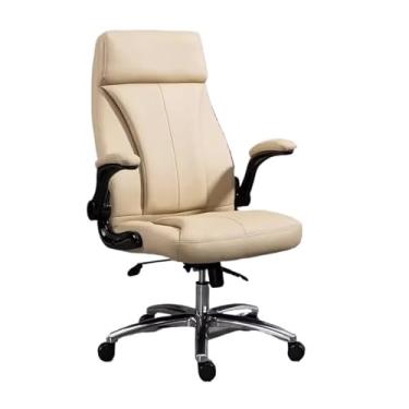 Imagem de Cadeira de escritório cadeira de couro com encosto alto para computador doméstico com braços dobráveis acolchoados, cadeira ergonômica giratória ajustável cadeira executiva de escritório executivo