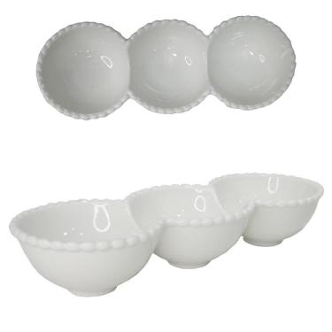 Imagem de Petisqueira Tripla De Porcelana Pérola 500Ml 27,5X10Cm