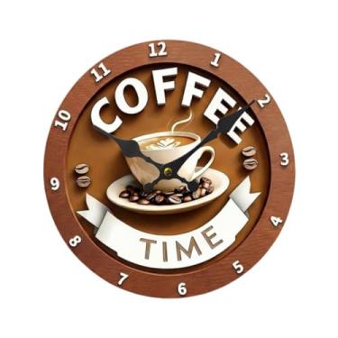 Imagem de predolo Relógio de parede decorativo com estampa de café, robusto e criativo, com numerais arábicos redondos, ideal para decoração de casa com tema de café, 20cm