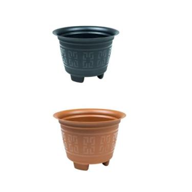Imagem de 10 Vasos Redondo Reforçado 2 Litros Para Plantas e Flores(TERRACOTA E PRETO)