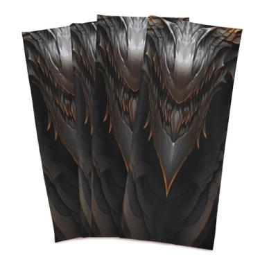 Imagem de Wassud Toalhas de cozinha dragão preto panos de prato de cozinha pacote com 4 panos de prato macios com laço para pendurar toalha de mão super absorvente de secagem rápida toalhas de chá de mesa
