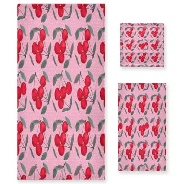 Imagem de xigua Conjunto de toalhas de banheiro cerejas absorvente macio 3 peças toalha de banho toalha de mão toalhas decorativas para banheiro, academia, hotel, praia, piscina