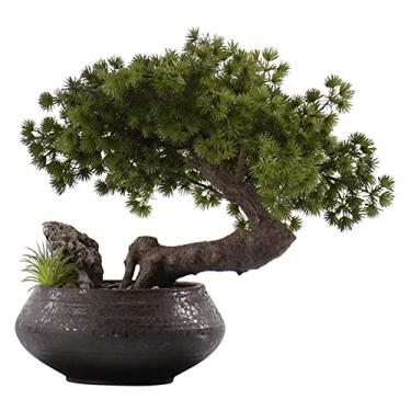 Imagem de Bonsai artificial, pequenas plantas artificiais, árvore de bonsai, decoração de mesa de interior, plantas falsas, mini plantas falsas com vasos de cerâmica, para casa, mesa, escritório, árvore de