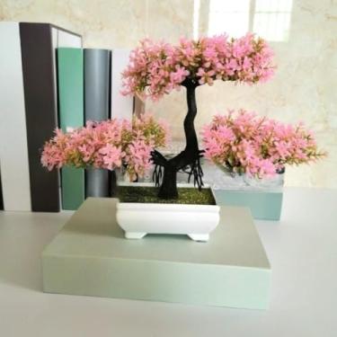 Imagem de Árvore de Bonsai Artificial em Vaso - Plantas e Flores Verdes Falsas, Ideal para Decoração de Casa, Mesa de Escritório e Festas (Rosa)