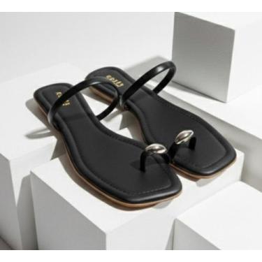 Imagem de Rasteirinha Sandália Feminina de Dedo com aplicação ABS dourado delica